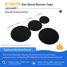 W11605759 Stove Burner Cap Set, Fits Whirlpool, Maytag, KitchenAid, Jenn-Air, Amana Stoves, 4-Piece Set, Replacement Part Numbers AP7192865 W11435570 W11352138 PS16731145