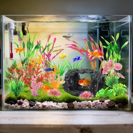 QUOZUO Broken Barrel Fish Tank Decor, 16pcs Fish Tank Accessories Artificial Plants Aquarium Ornaments for Fish Cave Hide - Resin Barrel x1pcs, Coral x2pcs, Aquarium Plastic Plants x13pcs