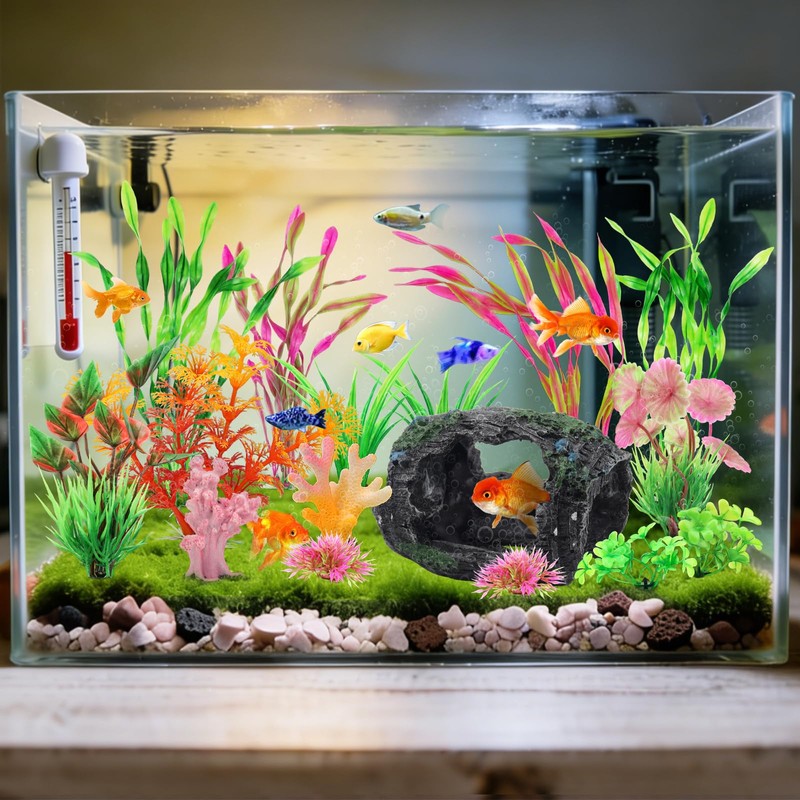 QUOZUO Broken Barrel Fish Tank Decor, 16pcs Fish Tank Accessories