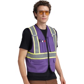 A-KSAFETY High Visibility Safety Vest for Men Women with Pockets and Zipper, Purple, Large