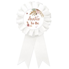 Pampas Grass Auntie To Be Tinplate Badge Pin, Boho Best Aunt Ever Button Pin for Women, Pampas Gender Reveal Brooch Pin, White Rosette Auntie To Be Button for Baby Shower/Newborn Baby Party Celebration