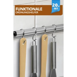 Menz S Hooks - Set of 20 - Solid Stainless Steel S Hooks - Functional Metal Hooks for Hanging - Rustproof Hooks for Indoor and Outdoor Use