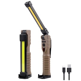 LIAISIMI LED Work Light, Workshop Lamp, 180° Foldable Work Light with Magnet & Hook & Clamp, 3 Sided 7 Light Modes, for Workshop, Car, Repair, Camping (Brown-1 Pack)