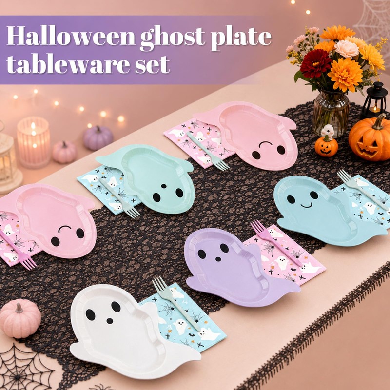 Halloween Plates and Napkins, Pastel Ghost Party Tableware Set, Serves