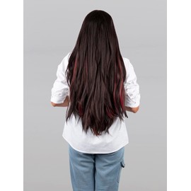 Stasia Street 24-Inch 6pcs Set Straight Clip-In Korean Synthetic Breatheable Hair Extensions for Women Natural Look Instant Volume & Length – Burgundy