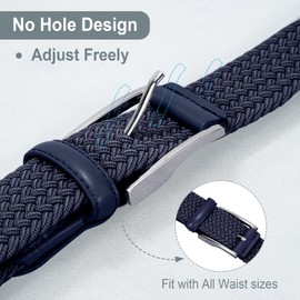 WHIPPY Braided Stretch Belt Mens Gift Elastic Woven Belt for Golf Casual Pants Shirts Jeans Navy Blue L