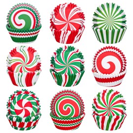 JarThenaAMCS 450Pcs Christmas Candy Cupcake Liners Xmas Candy Peppermint Pattern Baking Cups Red Green Standard Muffin Wrappers for Party Supplies