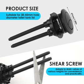 AHRLIC Black Toilet Flush Button Replacement, Dual Flush Push Button for Toilet, 38 mm Toilet Buttons with Two Rods, Round Flush Button Kit for Bathroom Cistern Tank Toilet Tank Replacement Accessorie