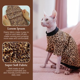 BRKURLEG Sphynx Hairless Cats Shirt Soft Puppy Clothes Cat Pajamas Jumpsuit Cotton Apparel Pet Clothes Kitten T-Shirts with Sleeves for Sphynx Cornish Rex, Devon Rex(Brown, XXL)