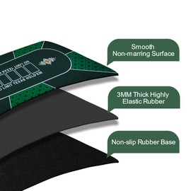 CONTINUE Upgraded Waterproof Poker Mat for 6 Players - Texas Hold'em & Blackjack - Anti-Slip Rubber Table Top Layout with Carrying Bag (47 x 24)