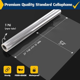 Vanhench Clear Cellophane Wrap Roll, 32 in × 50 ft (600"), 3Mil Thick
