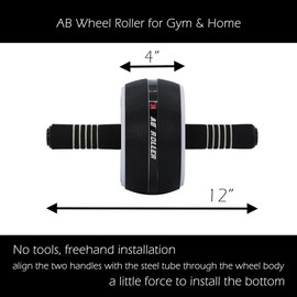 AB Wheel Roller, Exercise  Wheel Fitness for Gym & Home, Work-out Strength- Equipment with  Pad, 12"W