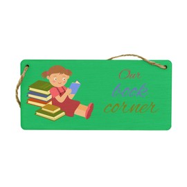 Generic Our Book Corner - Plywood Hanging Sign - Home Decor Idea for Kids Room, Family & Friends (smlsgn-ds23-ourbookcorn)