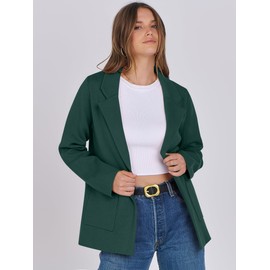 ANRABESS Womens Sweater Blazer 2025 Fall Cardigan Chunky Knit Jacket Coats Deep Green Small