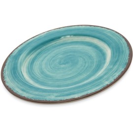 Carlisle FoodService Products Mingle Resuable Plastic Plate Dinner Plate with Pottery Style for Home and Restaurant, Melamine, 11 Inches, Aqua