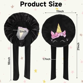 Bgtecho 2 PCS Kids Satin Bonnet,Silk Bonnet for Sleeping,Cute Pattern Hair Bonnet for Girls,Soft Kids Hair Bonnet,Elastic Wide Band(Pink&Black)