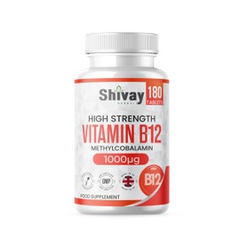 Vitamin B12 High Strength 1000mcg Supplement | 180 Vegan Tablets - 6 Month Supply | VIT B12 Methylcobalamin | Reduce Tiredness & Fatigue | Made in The UK by Shivay Herbals