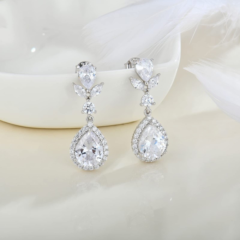 FATACI Women Bridal Wedding Earrings 925 Sterling Silver 3A Cubic