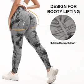 Shgiloo Tie Dye High Waisted Seamless Women's Yoga Leggings Soft Tummy Control Workout Leggings for Gym Athletic Gray