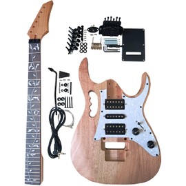 sdwutong Unfinished Electric Guitar Kit Set Electric Guitar Kits in IBZ Style - Mahogany Body and Neck - Rosewood Fingerboard and All Components Included (7V)