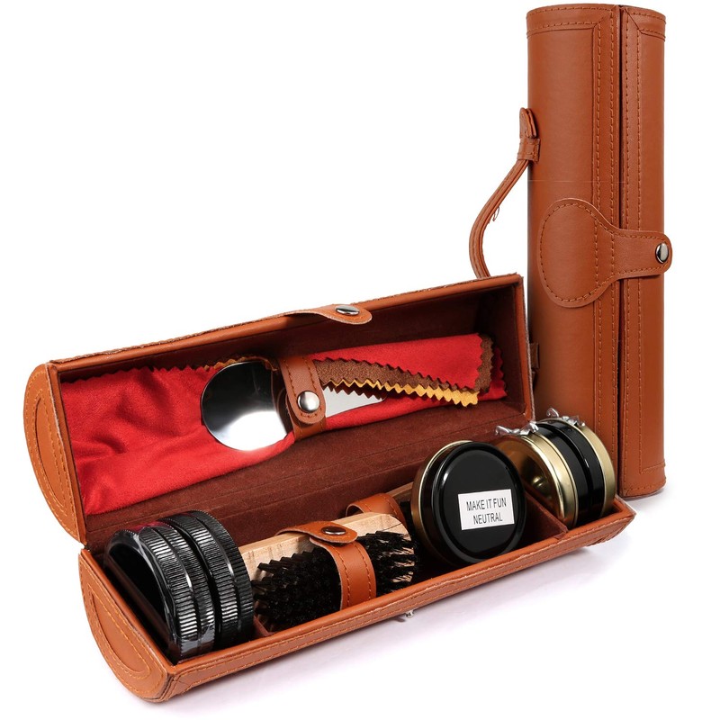 Shoe Shine Kit with PU Leather Sleek Elegant Case, 12-Piece