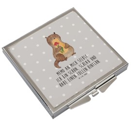 Mr. & Mrs. Panda Handtaschenspiegel quadratisch Otter Blumenstrauß - Geschenk, niedlich, süß, silber, Otter Seeotter See Otter, Fischotter,