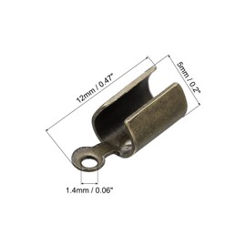 sourcing map 200 Pcs Fold Over Cord Ends, 5x12mm Terminators Iron Crimp Cap Clasp Tips for Leather Ribbon Craft Making, DIY Necklace, Bracelet, Bronze Tone