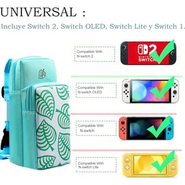 Mochila para Nintendo Switch 2,Nintendo Switch,Nintendo Switch OLED y Nintendo Switch Lite,Bolsa de Viaje con Compartimentos y Correa Ajustable para
