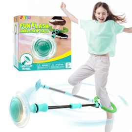 JOYIN Green Ankle Skip Ball with Flashing Lights, Skip it Toy for Kids Indoor & Outdoor, Flashing Swing Ball Foldable Sports Toy, Birthday Gifts for Kids 3 4 5 +