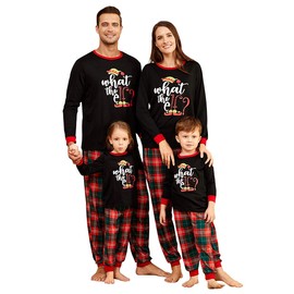 IFFEI Matching Family Pajamas Sets Holiday at Home PJ's with Letter Printed Long Sleeve Tee and Plaid Bottom Women: L