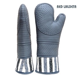 RED LMLDETA Heat Resistant 550 Degree Oven mitt, Silicone Oven Hot Mitts - 1 Pair, Extra Long Professional Baking Oven Gloves - Food Safe,Pot Holders Cooking,Grilling,Kitchen (Grey Mittens)