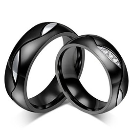 ROWAG Novelty Mens Black Titanium Stainless Steel Couple Wedding Bands for Him and Her Womens Rhinestone CZ Inlay Valentines Day Promise Engagement Rings