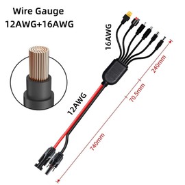 Leehitech 1M/3.28FT 6 in 1 Solar Panel Charging Cable, 16AWG Universal Solar Plug to Anderson/XT60/DC7909/DC5521/DC6530/ DC35135 Connectors for Solar Panel, Portable Power Station, Solar Generator