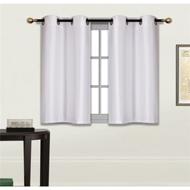 Elegant Home 2 Panels Tiers Grommets Small Window Treatment Curtain Faux Silk Insulated Blackout Drape Short Panel 28" W X 36" L Each for Kitchen Bathroom or Any Small Window # D24 (White)