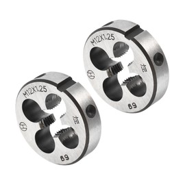 CoCud Round Thread Repair Die, M12x1.25 Die 38mm OD, Alloy Tool Steel Left Hand Cylindrical Pipe Threading Tool with 4 Chip Holes - (Applications: for Threading Repairing), 2pieces