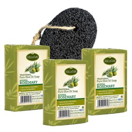 Kalliston, Olive Oil Soap with Rosemary extract and Pumice Stone, all natural, hypoallergenic, product of Crete, Greece, pack of 4