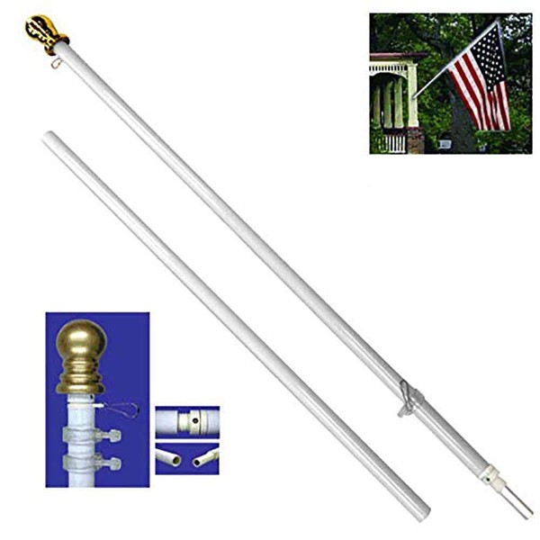 6ft Aluminum Spinning Stabilizer Pole (White) Flag Pole Gold Ball