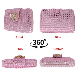 Sparkly Rhinestone Unique Evening Bag Women Floral Clutch Handbag Shoulder Bags, Pink