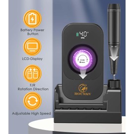 Portable Nail Drill Electric File: 40000RPM Professional Nail E-File for Acrylic Nails Remove Nail Gel Polish Manicure, Rechargeable Cordless Nail Drill Machine with Bits & Base for Salon Home, Black