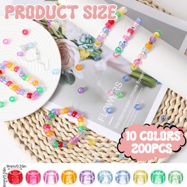 Tyqour Pack of 200 Pony Beads 6 x 9 mm Plastic Beads Bracelet Beads for Hair Braiding Colourful Beads with Large Hole for Jewellery, Bracelets, Chains, Hair Braiding, Key Chains, Crafts