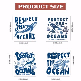 SUPERDANT 4PCS Protect Oceans Iron On Transfer Patches Oceans Animal Heat Transfer Stickers DIY Iron On Decals Washable Heat Transfers Paper for Clothing T-Shirt Backpacks Bag Pillow Decor Applique