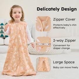 FIEMOL Baby Sleep Sack 0-6 Months, 100% Cotton Sleeping Sack for Newborn and Infant, 3 Pack Baby Wearable Blanket for Boy and Girl, 0.5 Tog Lightweight Double Zipper Sleep Bag Pink Orange Flower