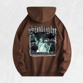 Liberty Statue Graphic Hoodie 100% Cotton US Warehouse 6 ColorsColor: Brown, Size: 2 XL