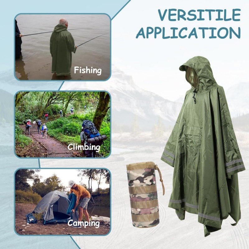 Plus Size Rain Poncho with Hood and Reflective Stripes, Big