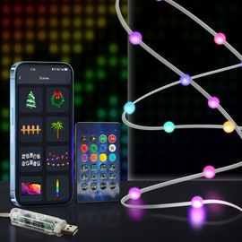 Smart Pearl String Lights, 49.2 FT 150 RGB LED Pearl String Lights, Color Changing Fairy Lights with Remote and APP Control, Music Sync Twinkle Smart LED Lighting Decor for Bedroom, Wedding, Party