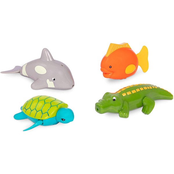 Battat – Wind-Up Bath Toys – 4 pcs – Animal Water Toys for The Tub, Pool – Floating, Swimming – Turtle, Fish, Croc, Whale – for Toddlers – 2 Years +, Brown/a (BT2642Z)