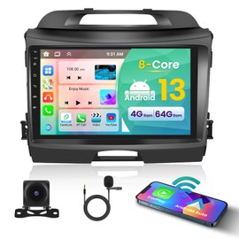 8 Core 4G+64G Android 13 Radio Kit Upgrade for Kia Sportage 2010-2016 with Wireless Carplay&Android Auto, 9 Inch Touch Screen Stereo with GPS WiFi 32EQ DSP 59UI Mic Backup Camera