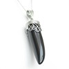 Italian Cornicello Black Obsidian Horn Pendant Necklace Amulet, 18" Alloy