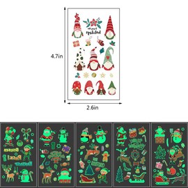 10 Sheets Luminous Christmas Transfer Temporary Tattoos Christmas Stocking Fillers Christmas Stocking Fillers for Kids Christmas Element Cartoon Tattoo Sticker for Christmas Party Favors