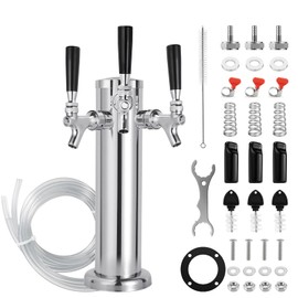 Dbgogo All Stainless Steel Triple Tap Draft Beer Tower, 3” Flange Self-Closing Beer Tap Tower Kegerator Tower Keg Tap Dispenser 1/4'' Barb Fitting Kit for Kegerator Countertop Installation